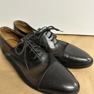 Purple Label Ralph Lauren Black Leather & Mesh Cap-Toe Oxfords